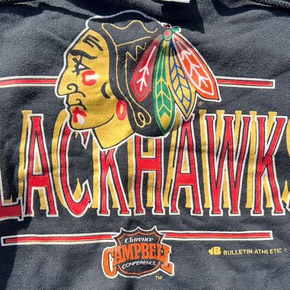 Vintage 92 Chicago Blackhawks Hoodie Sz L Bulletin Athletics Footlocker - Picture 2 of 11